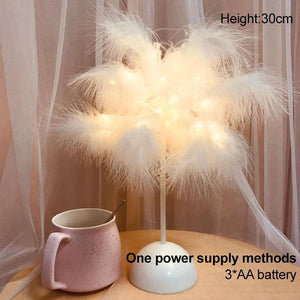 Simple Feather LED Table Lamp Bedroom Bedside Desk Lamp Living Room Decoration Metal Table Lights European Romantic Night Light