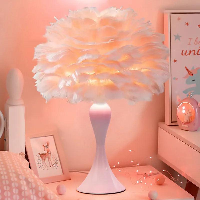 Simple Feather LED Table Lamp Bedroom Bedside Desk Lamp Living Room Decoration Metal Table Lights European Romantic Night Light