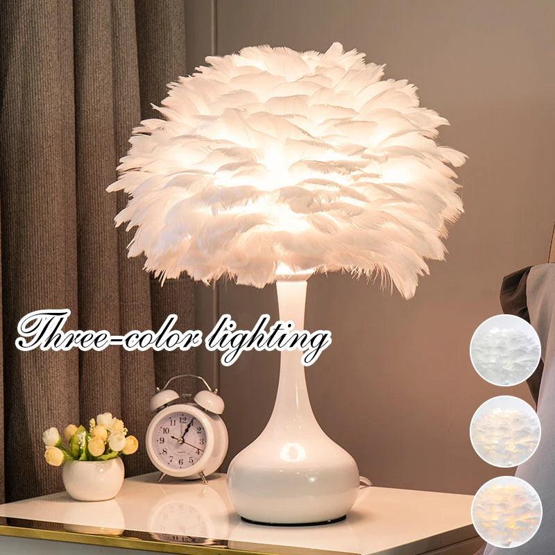 Simple Feather LED Table Lamp Bedroom Bedside Desk Lamp Living Room Decoration Metal Table Lights European Romantic Night Light