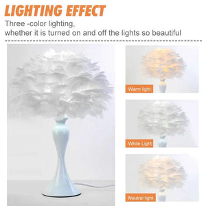 Simple Feather LED Table Lamp Bedroom Bedside Desk Lamp Living Room Decoration Metal Table Lights European Romantic Night Light