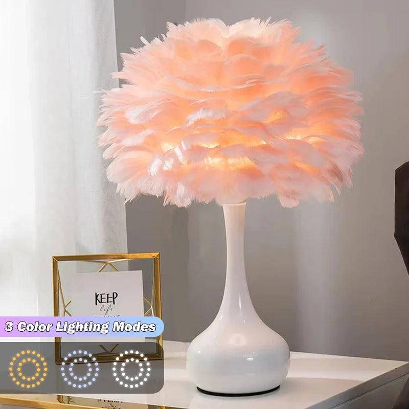 Simple Feather LED Table Lamp Bedroom Bedside Desk Lamp Living Room Decoration Metal Table Lights European Romantic Night Light