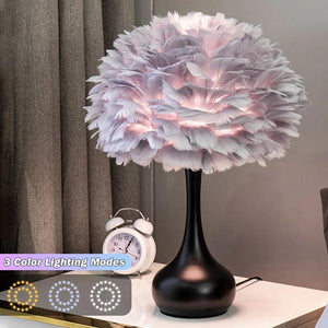 Simple Feather LED Table Lamp Bedroom Bedside Desk Lamp Living Room Decoration Metal Table Lights European Romantic Night Light