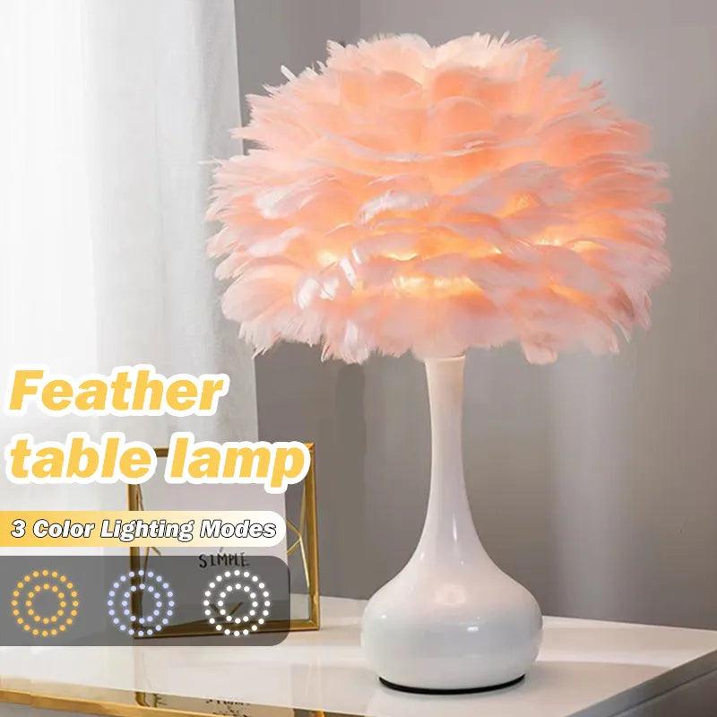 Simple Feather LED Table Lamp Bedroom Bedside Desk Lamp Living Room Decoration Metal Table Lights European Romantic Night Light