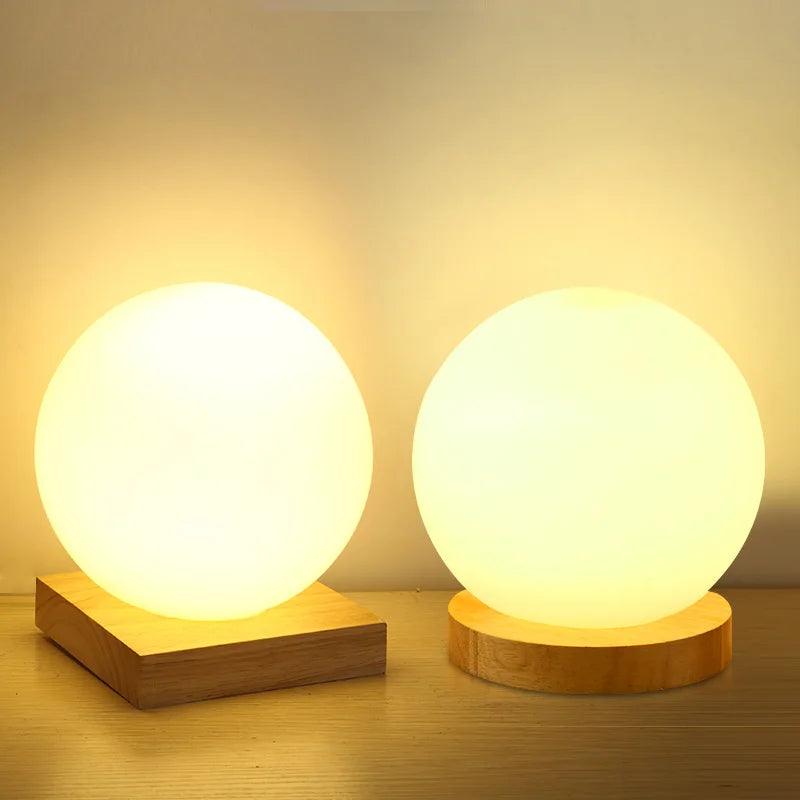 Simple glass ball table lamp living room study desk lamp Wooden Small Round Desk Lamp Home Decor bedroom bedside Light Fixture