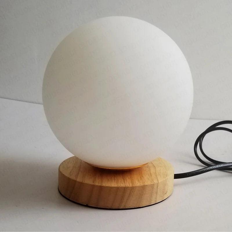 Simple glass ball table lamp living room study desk lamp Wooden Small Round Desk Lamp Home Decor bedroom bedside Light Fixture