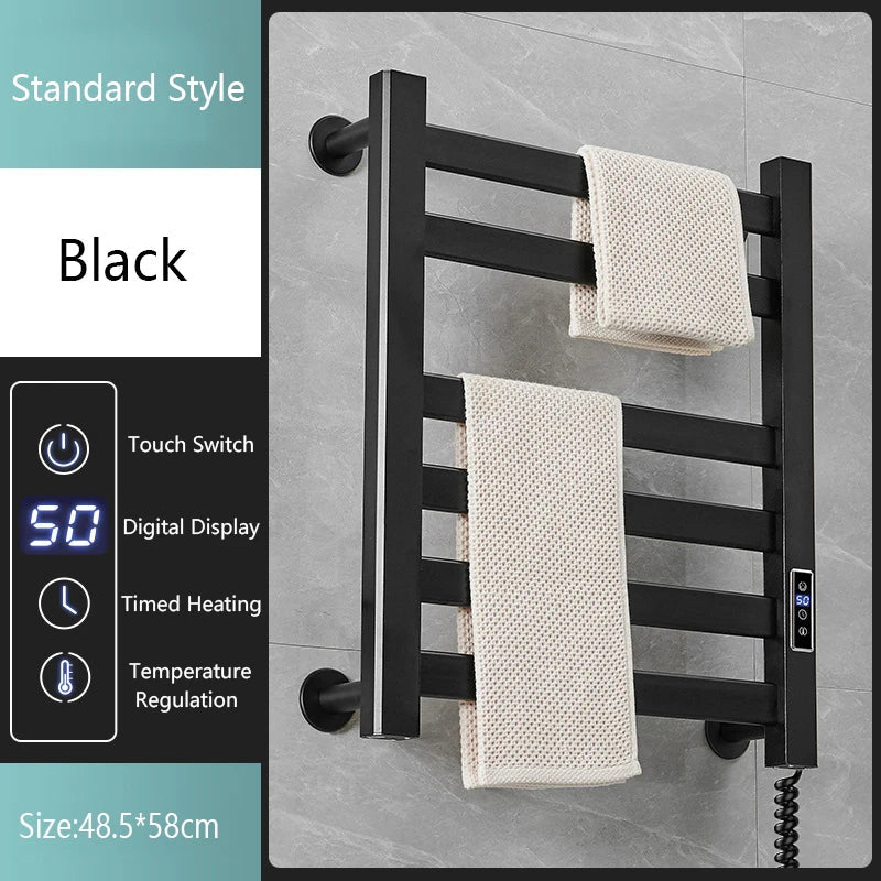 Smart Bathroom Electric Heated Towel Rack Black Electric Towel Rail Thermal Towel Radiator Cloth Screen Dryers Bath Heated Towel