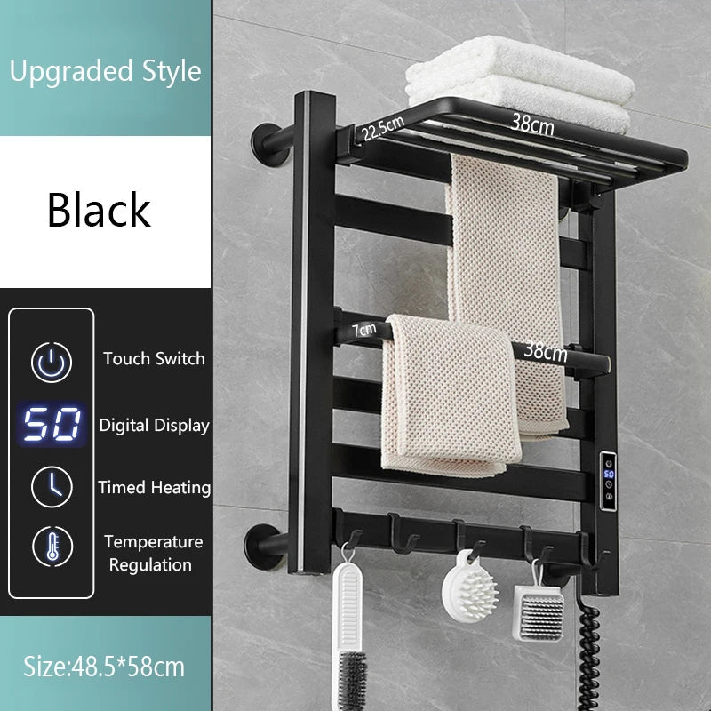 Smart Bathroom Electric Heated Towel Rack Black Electric Towel Rail Thermal Towel Radiator Cloth Screen Dryers Bath Heated Towel