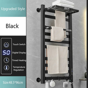 Smart Bathroom Electric Heated Towel Rack Black Electric Towel Rail Thermal Towel Radiator Cloth Screen Dryers Bath Heated Towel