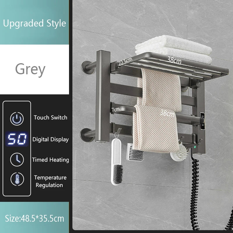 Smart Bathroom Electric Heated Towel Rack Black Electric Towel Rail Thermal Towel Radiator Cloth Screen Dryers Bath Heated Towel