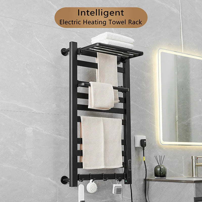 Smart Bathroom Electric Heated Towel Rack Black Electric Towel Rail Thermal Towel Radiator Cloth Screen Dryers Bath Heated Towel