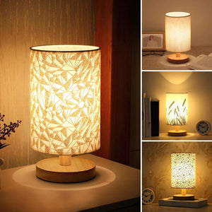 Solid Wood Night Lamp New Linen Table Lamp LED Desk Lamp Eye Protection Nightstand Lamp USB Powered Beside Lamp Bedroom Decor