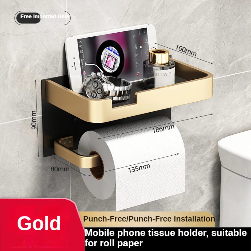 Space Aluminum Wall Mounted Toilet Paper Holder Tissue Box Paper Holder Roll Holder Phone Storage Shelf Bathroom Accessories