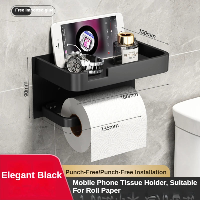 Space Aluminum Wall Mounted Toilet Paper Holder Tissue Box Paper Holder Roll Holder Phone Storage Shelf Bathroom Accessories