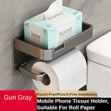 Space Aluminum Wall Mounted Toilet Paper Holder Tissue Box Paper Holder Roll Holder Phone Storage Shelf Bathroom Accessories