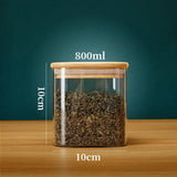 Square Glass Storage Jars with Bamboo Lid for Coffee Beans Grains Noodles food Storage Containers Kitchen Organizers Storage