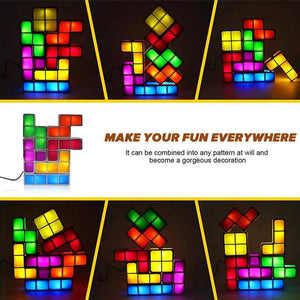 Stackable Night Light DIY Puzzle Novelty LED 7 Colors 3D Tangram Light Home Bedroom Desk Lamp Kids Teens Ideal Birthday Gift