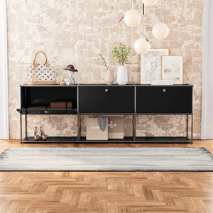 Storage Cabinet Sideboard Haller Cabinet Storage Shelf Modular Furniture Stainless Steel Metal Board Living Room Cabinet-No Keys