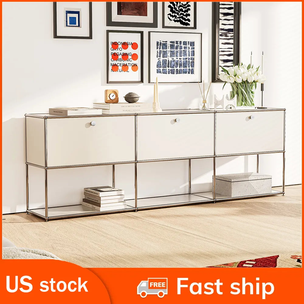 Storage Cabinet Sideboard Haller Cabinet Storage Shelf Modular Furniture Stainless Steel Metal Board Living Room Cabinet-No Keys