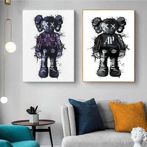 Street Graffiti Fashions Violent Teddy Bear Wall Art Poster Popular Home Living Room Decor Canvas Painting Prints Mural Pictures