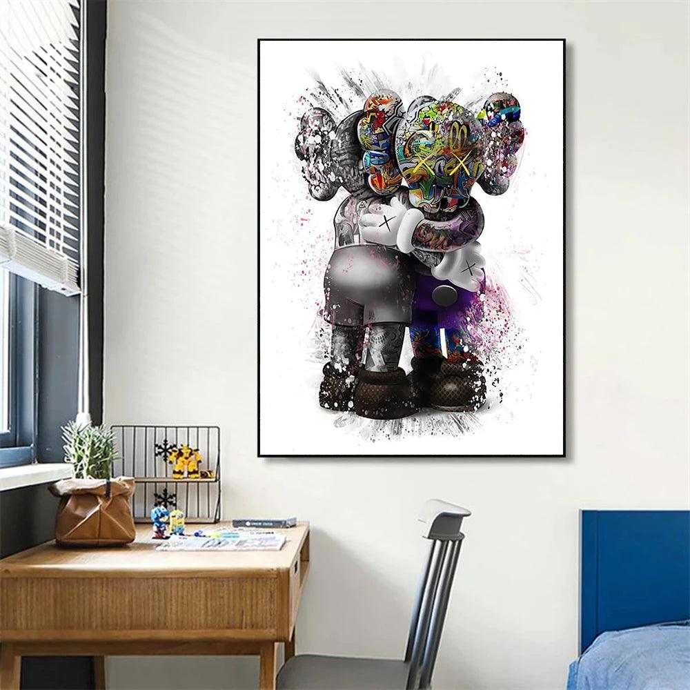 Street Graffiti Fashions Violent Teddy Bear Wall Art Poster Popular Home Living Room Decor Canvas Painting Prints Mural Pictures