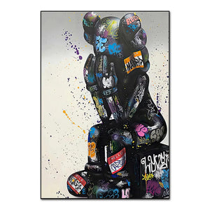 Street Graffiti Fashions Violent Teddy Bear Wall Art Poster Popular Home Living Room Decor Canvas Painting Prints Mural Pictures