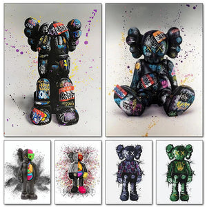 Street Graffiti Fashions Violent Teddy Bear Wall Art Poster Popular Home Living Room Decor Canvas Painting Prints Mural Pictures