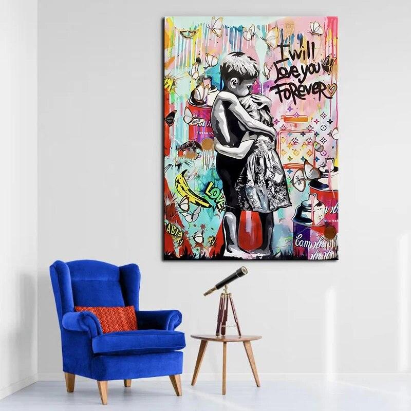 Street Pop Poster Prints Banksy Wall Art I Will Love You Forever Inspired Artwork Graffiti Canvas Painting for Home Room Decor