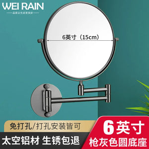 Telescopic Folding Makeup Mirror Wall Hanging Free Punching Bathroom Accessories Black Metal Magnifying Beauty Round Wall Mirror