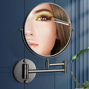 Telescopic Folding Makeup Mirror Wall Hanging Free Punching Bathroom Accessories Black Metal Magnifying Beauty Round Wall Mirror