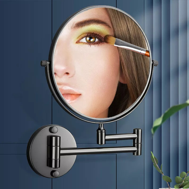 Telescopic Folding Makeup Mirror Wall Hanging Free Punching Bathroom Accessories Black Metal Magnifying Beauty Round Wall Mirror