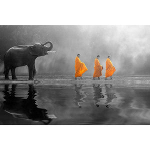 Thailand Elephant Monk Landscape Photo Print Poster for Living Room Home Decor Wall Art Canvas Paintings Nature Pictures Cuadros