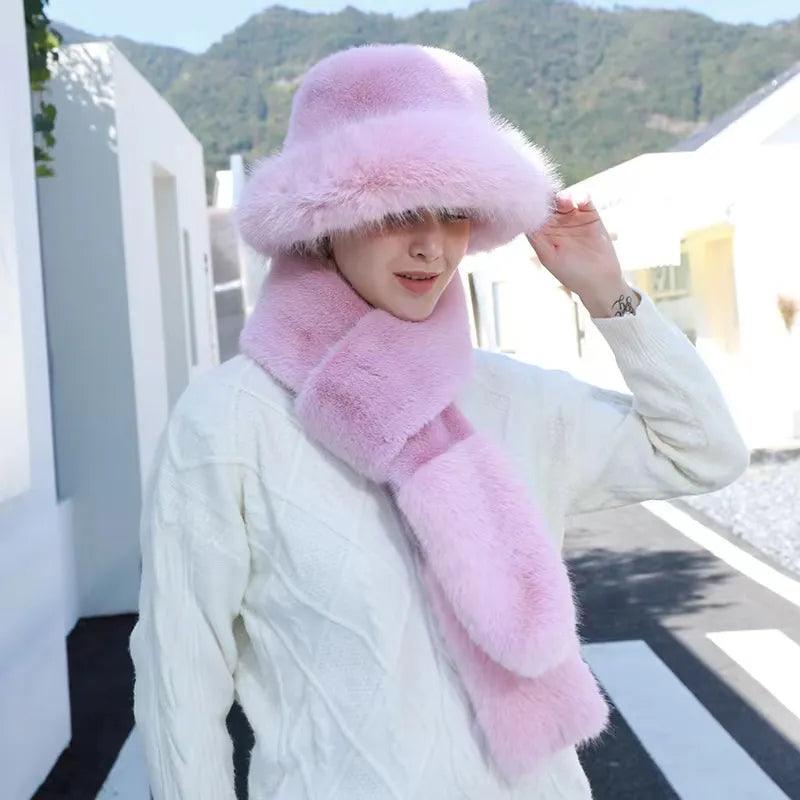 Thicken hat new style ladies fur ball plus velvet warm hood outdoor autumn and winter cold-proof fashion cute woolen wholesale