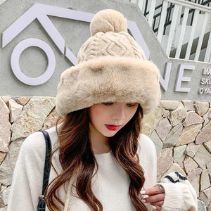 Thicken hat new style ladies fur ball plus velvet warm hood outdoor autumn and winter cold-proof fashion cute woolen wholesale