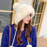 Thicken hat new style ladies fur ball plus velvet warm hood outdoor autumn and winter cold-proof fashion cute woolen wholesale