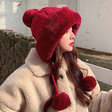 Thicken hat new style ladies fur ball plus velvet warm hood outdoor autumn and winter cold-proof fashion cute woolen wholesale