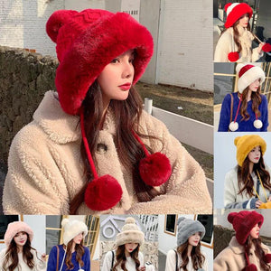 Thicken hat new style ladies fur ball plus velvet warm hood outdoor autumn and winter cold-proof fashion cute woolen wholesale