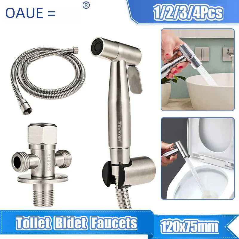 Grifos de bidé para inodoro, pulverizadores de bidé de acero inoxidable de mano, pistola de agua para baño cepillado, pistola rociadora, grifos de ducha, Herramientas de limpieza