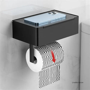 Toilet Roll Holder Bathroom Storage Rack with Wipes Dispenser Black Multi-function Roll Paper Holder Stainless Steel Accessorie