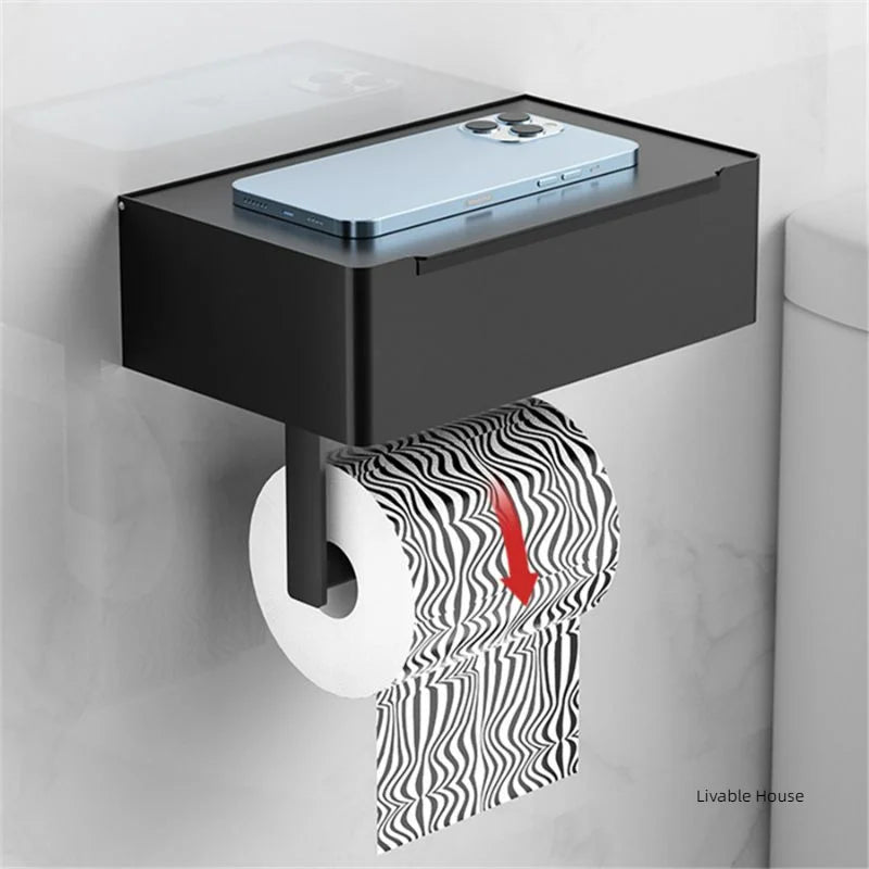 Toilet Roll Holder Bathroom Storage Rack with Wipes Dispenser Black Multi-function Roll Paper Holder Stainless Steel Accessorie