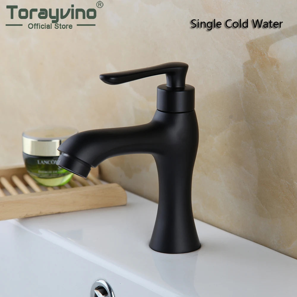 Torayvino, grifo negro mate para baño, grifo Palanca única para lavabo, lavabo montado en cubierta, fregadero de bañera Torneira, solo grifo de agua fría