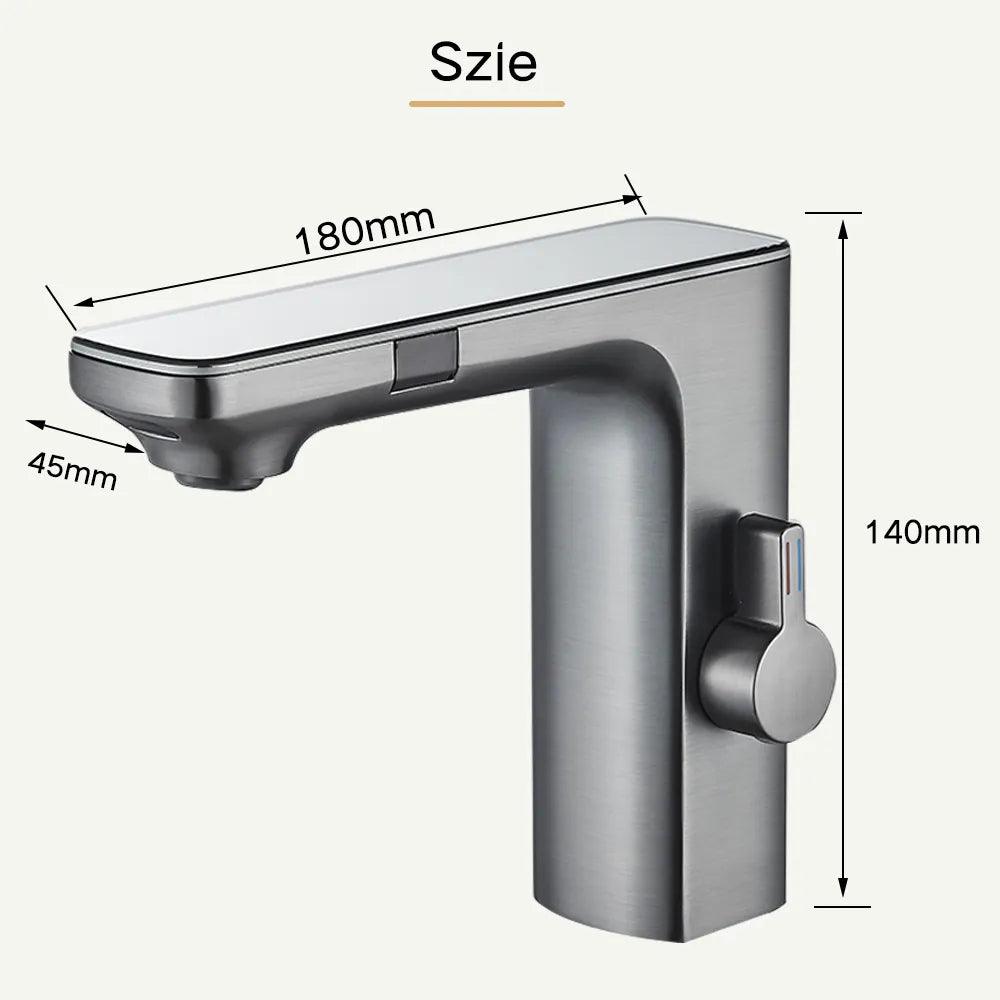 Touchless Sensor Basin Faucet Brass Smart Digital Display Bathroom Sink Faucet Grey Sense Hot Cold Water Mixer Tap Battery Power