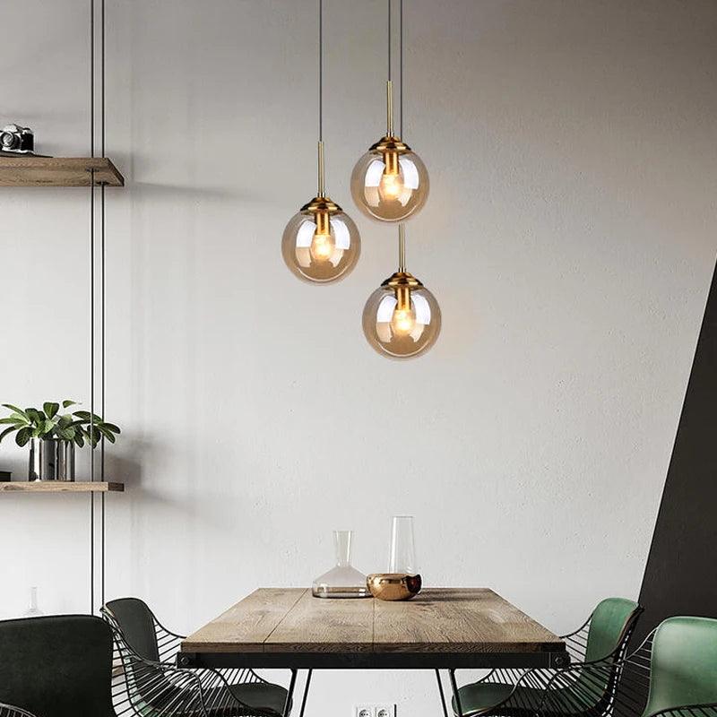 Transparent Amber Smoky Gray Glass Ball Pendant Lights Magic Bean Suspension Lamp Bar Dining Restaurant Indoor Hanging Lighting