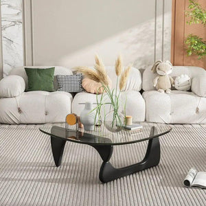 Triangle Glass Coffee Table Transparent Glass Coffee Table Solid Wood Living Room Minimalist Tea Table Modern Nordic Furniture