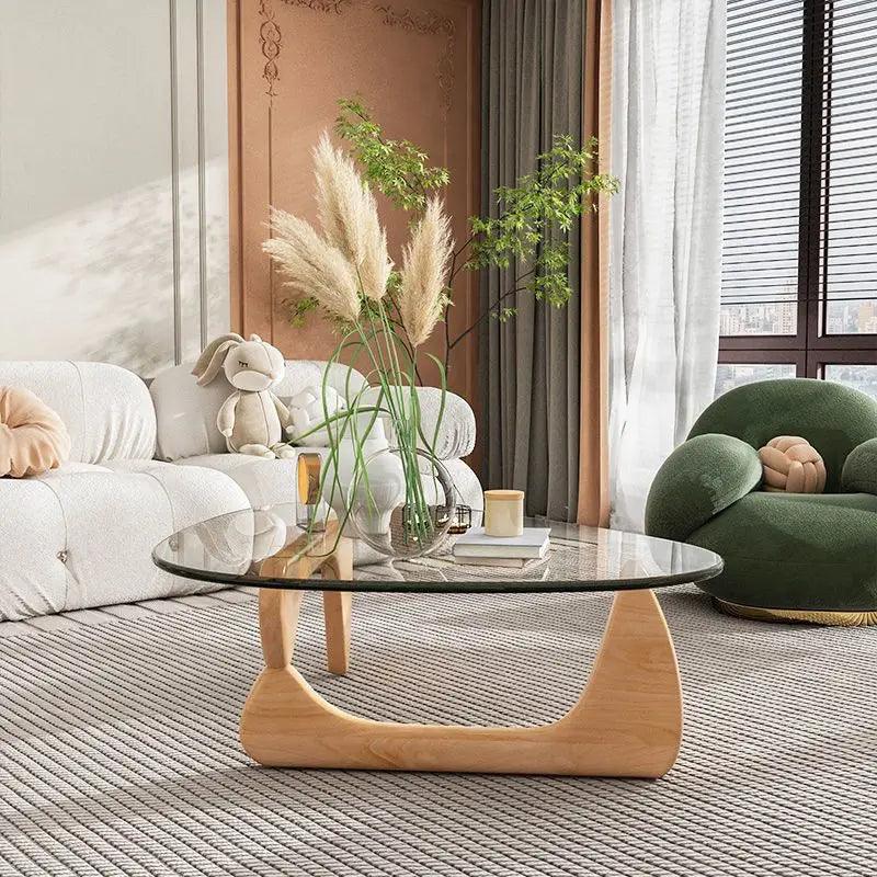 Triangle Glass Coffee Table Transparent Glass Coffee Table Solid Wood Living Room Minimalist Tea Table Modern Nordic Furniture