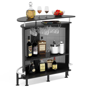 Tribesigns Bar Unit, 4 Tiers Home Bar Table with Storage and Stemware Holder,Mini Bar with Footrest and Crescent Shaped Counter