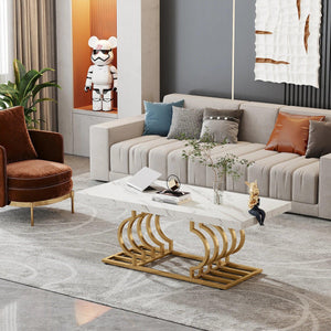 Tribesigns Coffee Table 47 inches Faux Marble Cocktail Table with Geometric Frame