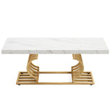 Tribesigns Coffee Table 47 inches Faux Marble Cocktail Table with Geometric Frame