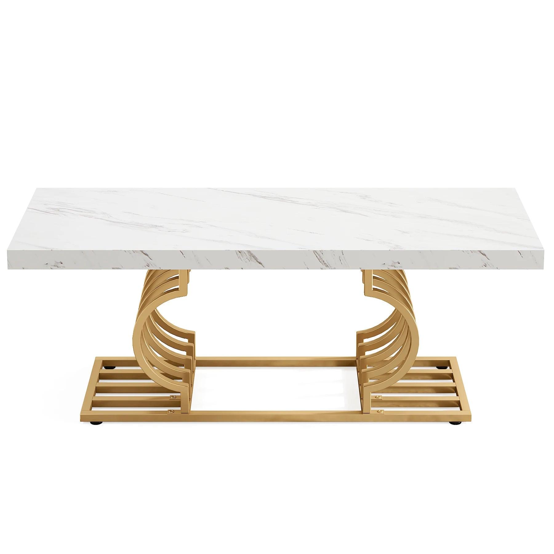 Tribesigns Coffee Table 47 inches Faux Marble Cocktail Table with Geometric Frame