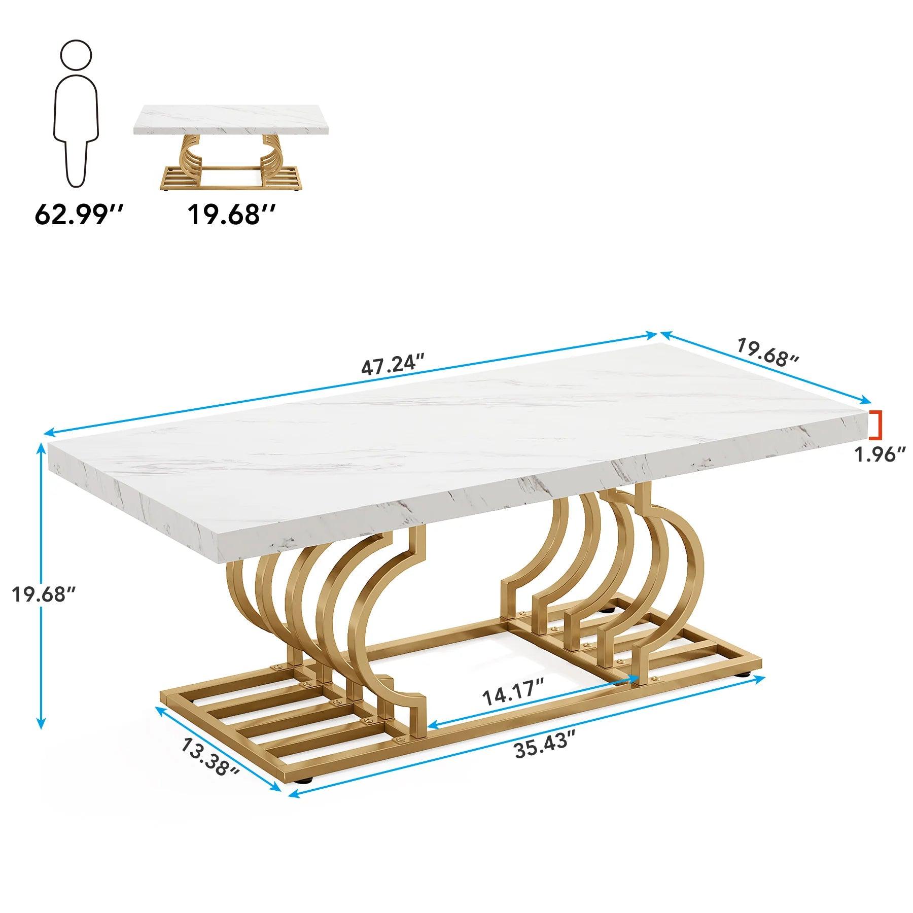 Tribesigns Coffee Table 47 inches Faux Marble Cocktail Table with Geometric Frame