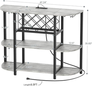 Unikito 4-Tier Metal Coffee Bar Cabinet with Outlet and LED Light, Freestanding Table for Liquor Glass Holder Wine Rack Storage